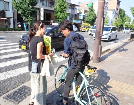 熊野交差点で自転車の安全利用を呼び掛け
